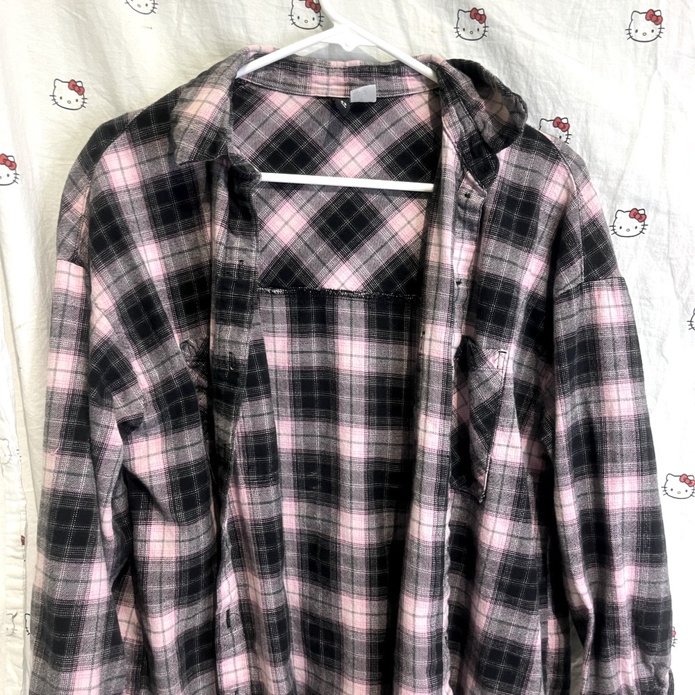H&M pink and black plaid flannel